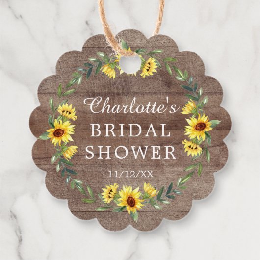 Rustieke zonnebloem bruidsshower cadeautag bedankjes labels (Achterkant)