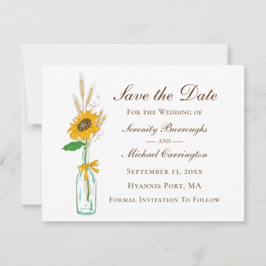 Rustieke Zonnebloem Bruiloft Bloemen Save The Date Aankondiging (Voorkant)
