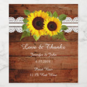 Rustieke Zonnebloem Bruiloft Collectie Wijnlabel Wijn Etiket (Enkel label)