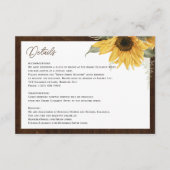 Rustieke Zonnebloem bruiloft details bijsluiter ka Informatiekaartje (Voorkant)