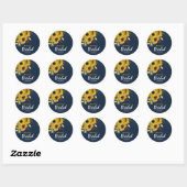Rustieke Zonnebloem Bruiloft in Navy & Goud Ronde Sticker (Vel)