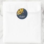 Rustieke Zonnebloem Bruiloft in Navy & Goud Ronde Sticker (Tas)