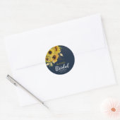 Rustieke Zonnebloem Bruiloft in Navy & Goud Ronde Sticker (Envelop)