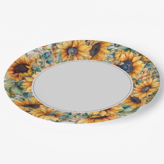 Rustieke Zonnebloem Bruiloft Papieren Bordje (Gekanteld)