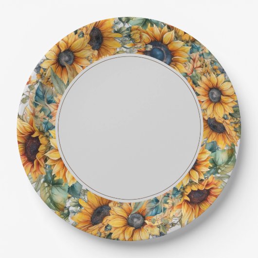Rustieke Zonnebloem Bruiloft Papieren Bordje (Voorkant)