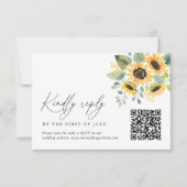 Rustieke Zonnebloem Bruiloft QR code RSVP Kaartje (Voorkant)