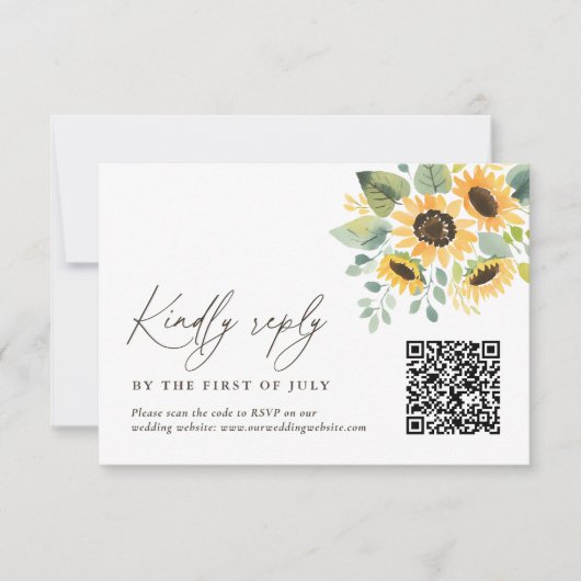 Rustieke Zonnebloem Bruiloft QR code RSVP Kaartje (Voorkant)