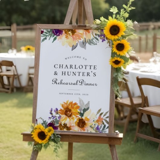 Rustieke Zonnebloem bruiloft repetitie diner teken Poster
