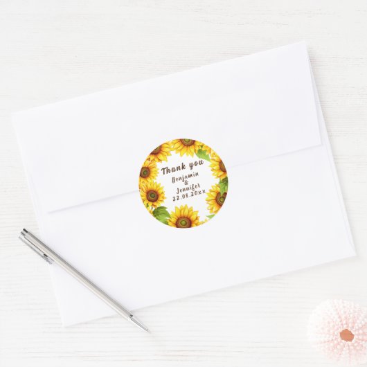 Rustieke Zonnebloem bruiloft  Ronde Sticker (Envelop)
