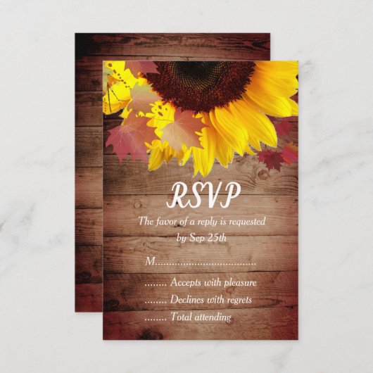 Rustieke Zonnebloem Bruiloft RSVP Kaarten (Voorkant / Achterkant)