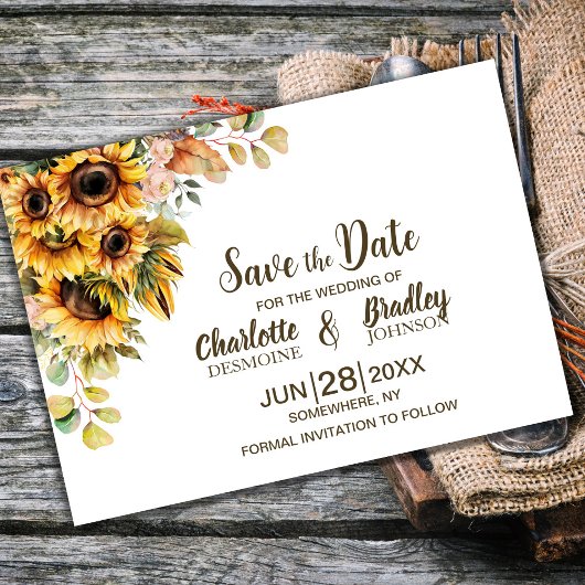 Rustieke Zonnebloem Bruiloft Save The Date