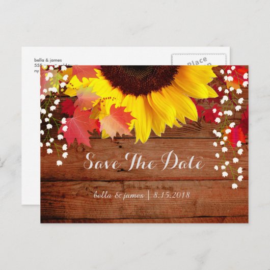 Rustieke Zonnebloem Bruiloft Save The Date Kaarten (Voorkant / Achterkant)