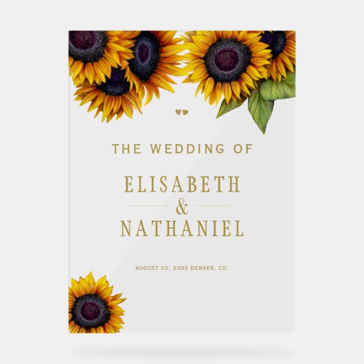 Rustieke zonnebloem bruiloft transparant welkomstb acryl bord (Voorkant)