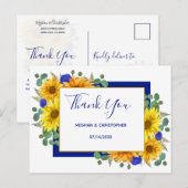 Rustieke zonnebloem chique blauw Rozen bruiloft da Briefkaart (Voorkant / Achterkant)