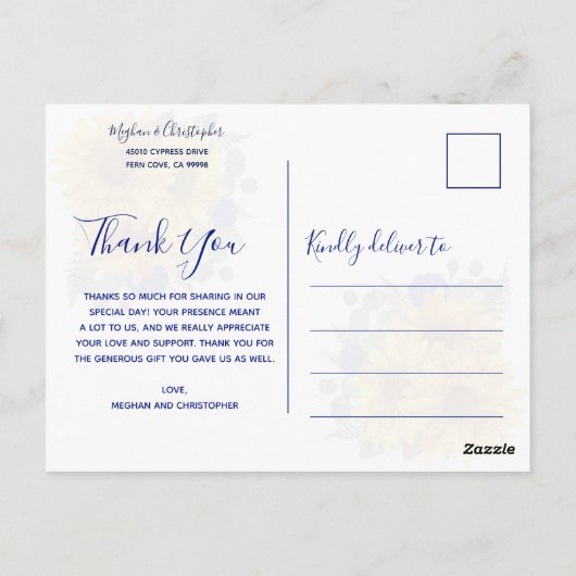 Rustieke zonnebloem chique blauw Rozen bruiloft da Briefkaart (Achterkant)