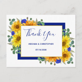 Rustieke zonnebloem chique blauw Rozen bruiloft da Briefkaart