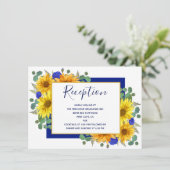Rustieke Zonnebloem Chique Blauwe Rozen Trouwrecep Informatiekaartje (Staand voorkant)