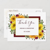 Rustieke zonnebloem chique rode rozen bruiloft dan briefkaart (Voorkant / Achterkant)