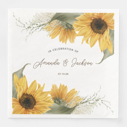 rustieke zonnebloem, country herfst bruiloft servet (Voorkant)