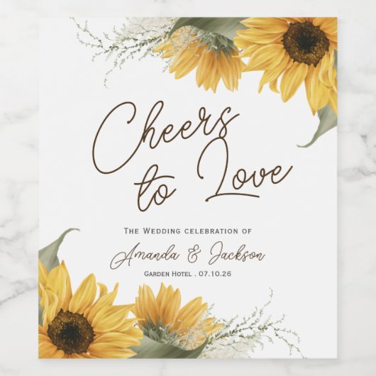 Rustieke Zonnebloem, Country herfstbruiloft Wijn Etiket (Enkel label)