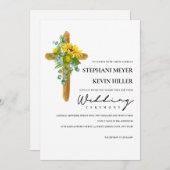 Rustieke Zonnebloem Cross Bruiloft Kaart (Voorkant / Achterkant)