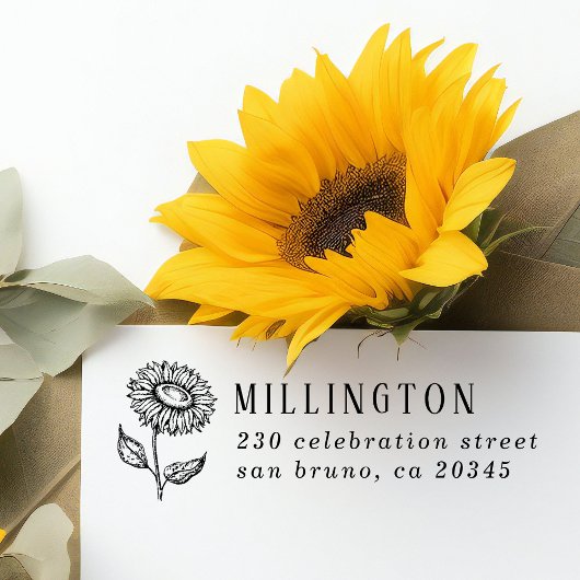 Rustieke Zonnebloem Custom Familienaam Retouradres Rubberstempel
