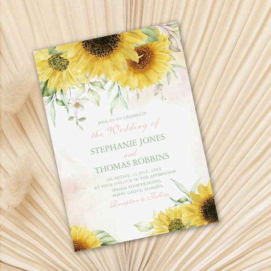 Rustieke Zonnebloem Custom Foto Bruiloft uitnodigi Kaart