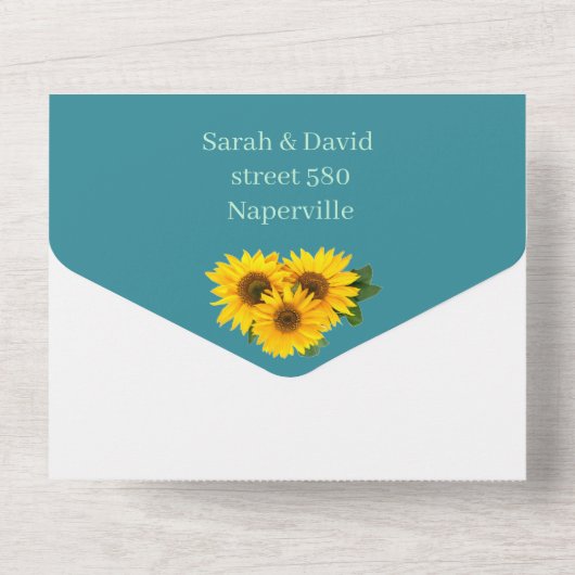 Rustieke Zonnebloem Custom Wedding All In One Uitnodiging (Achterkant)
