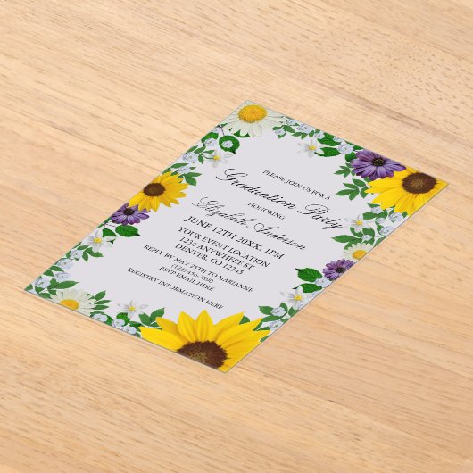 Rustieke Zonnebloem Daisy Floral Afstuderen Acryl Uitnodigingen (Laagn)