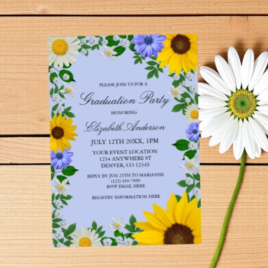 Rustieke Zonnebloem Daisy Floral Afstuderen Kaart