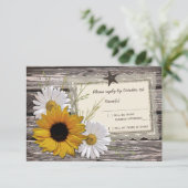 Rustieke Zonnebloem Daisy Lace Wedding Reply Kaart (Staand voorkant)