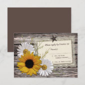 Rustieke Zonnebloem Daisy Lace Wedding Reply Kaart (Voorkant / Achterkant)