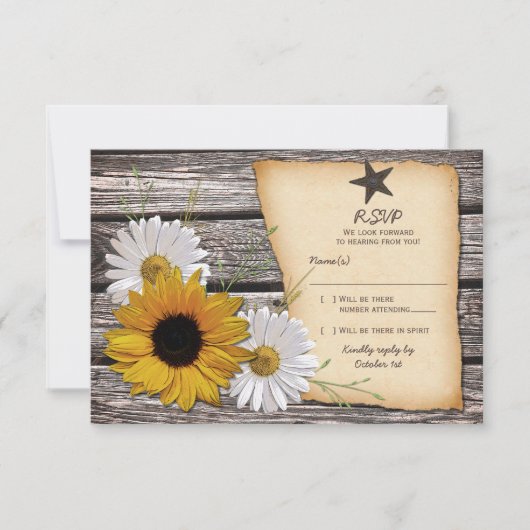 Rustieke Zonnebloem Daisy Wedding Reply Kaart (Voorkant)