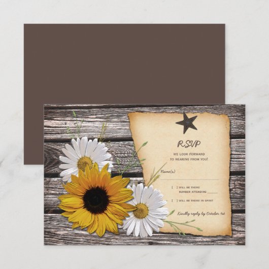 Rustieke Zonnebloem Daisy Wedding Reply Kaart - Re (Voorkant / Achterkant)