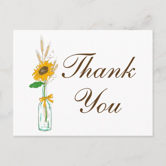 Rustieke zonnebloem dank u gele bloemenbruiloft briefkaart (Voorkant)