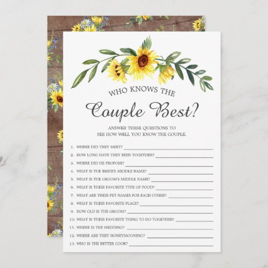 Rustieke zonnebloem die het beste spel van het paa kaart (Voorkant / Achterkant)