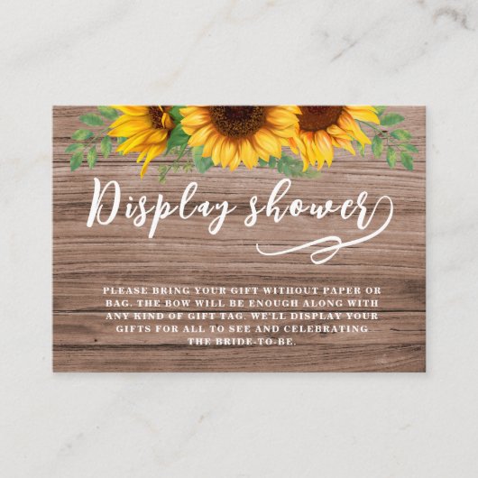 Rustieke Zonnebloem Display Douche Vrijgezellenfee Informatiekaartje (Voorkant)