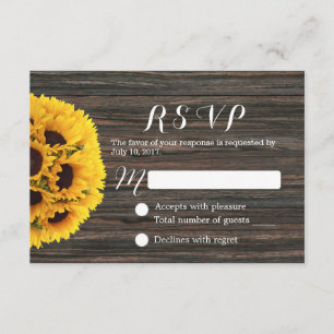 Rustieke Zonnebloem Donker Hout Achtergrond Huweli RSVP Kaartje