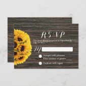Rustieke Zonnebloem Donker Hout Achtergrond Huweli RSVP Kaartje (Voorkant / Achterkant)