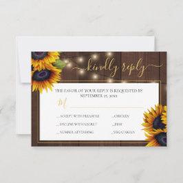 Rustieke zonnebloem elegant gouden script hout bru RSVP kaartje