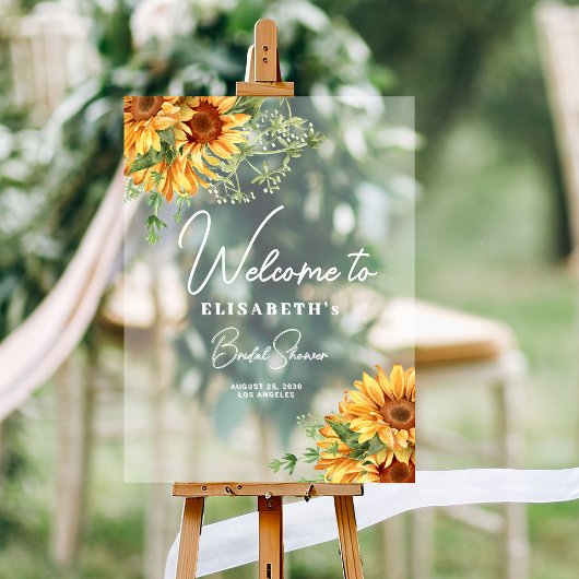 Rustieke zonnebloem elegante bruidssalon welkom acryl bord