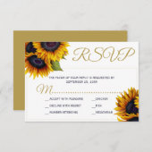 Rustieke zonnebloem elegante chique gouden script  RSVP kaartje (Voorkant / Achterkant)