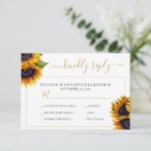Rustieke zonnebloem elegante moderne chique bruilo RSVP kaartje (Staand voorkant)