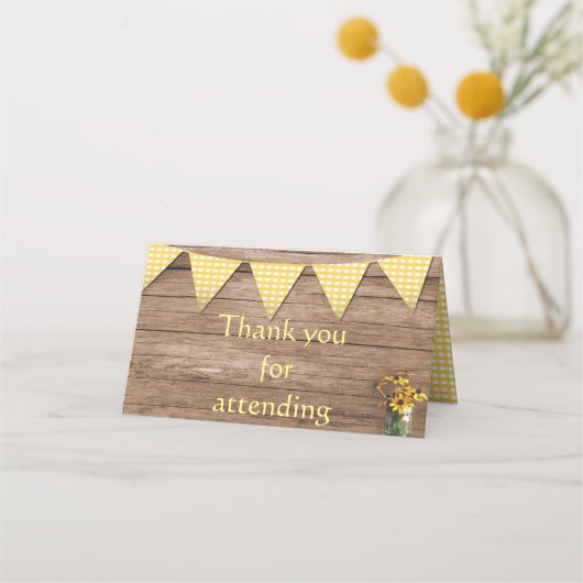 Rustieke Zonnebloem en gele gingham bruiloft Plaatskaartje (Achterkant)