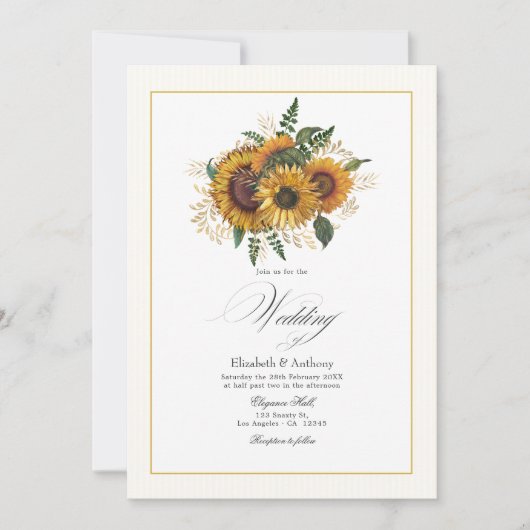 Rustieke zonnebloem en gouden bruiloft kaart (Voorkant)