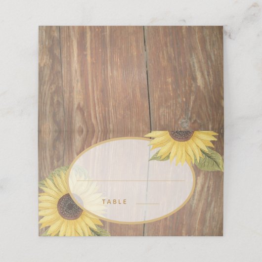 Rustieke zonnebloem en hout ovaal plaatskaartje (Buitenkant ongevouwen)