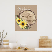 Rustieke zonnebloem en houten plak welkomstbord poster (Keuken)