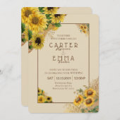 Rustieke Zonnebloem en Kant Beige Country bruiloft Kaart (Voorkant / Achterkant)
