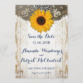 Rustieke Zonnebloem en Kant Save the Date