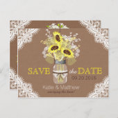 Rustieke Zonnebloem en Kant Save the Date Aankondigingskaart (Voorkant / Achterkant)